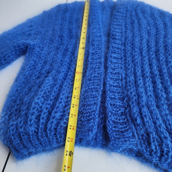 Handmade Fuzzy Mohair Wool Cardigan Sweater Women's Blue Dropped Shoulder Sz M - Picture 8 of 12